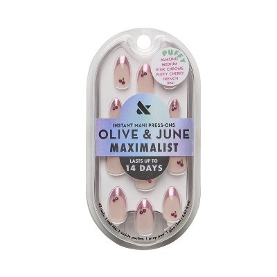 Olive & June Maximalist: M Almond Pink Chrome Puffy Cherry French - 42ct | Target