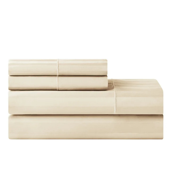 Hotel Style 4-Piece 600 Thread Count Tan Stripe Egyptian Cotton Adult Bed Sheets, King - Deep Poc... | Walmart (US)