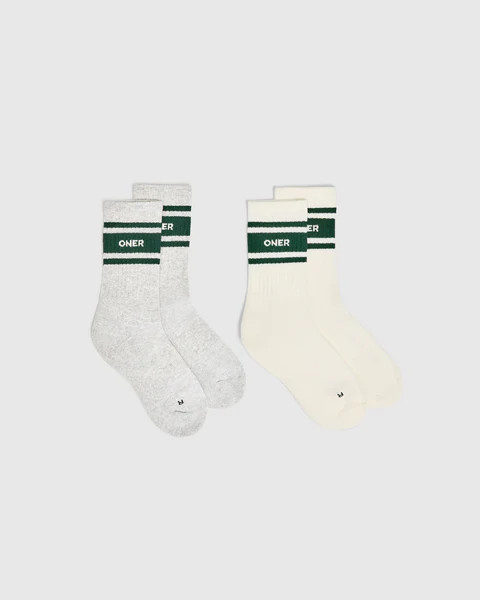 Varsity Crew Socks 2 Pack | Off White/Grey Marl/Racing Green | Oner Active (UK / US)