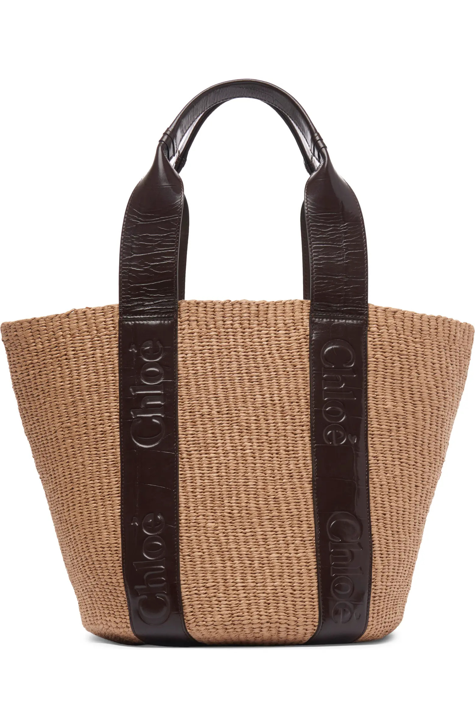 Woody Croc Embossed Leather Straw Basket Tote | Nordstrom