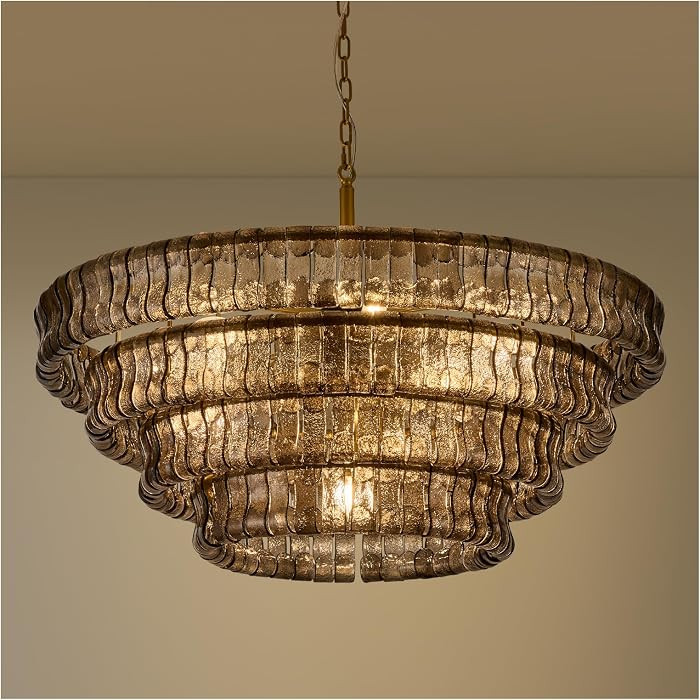 40" Gold Round 4-Tier Smoke Gray Crystal Chandelier, 10-Light Modern Farmhouse Ceiling Light Fixt... | Amazon (US)