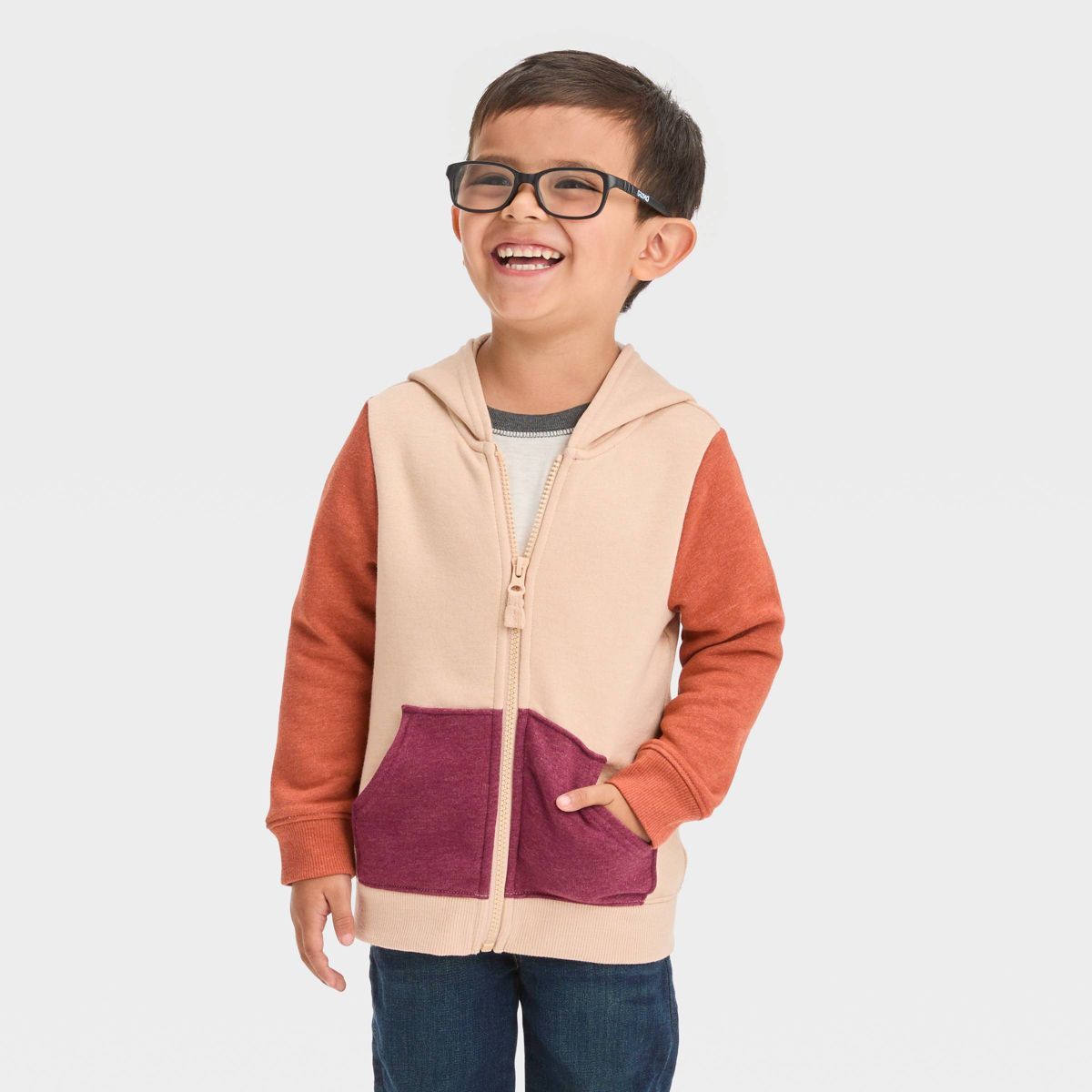 Toddler Boys' Fleece Zip-Up Hoodie Sweatshirt - Cat & Jack™ Beige 5T | Target