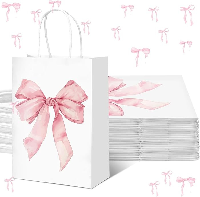 Kolldenn 16 Pcs Coquette Pink Bow Paper Gift Bags Women Valentine Galentine Birthday Favor Goodie... | Amazon (US)