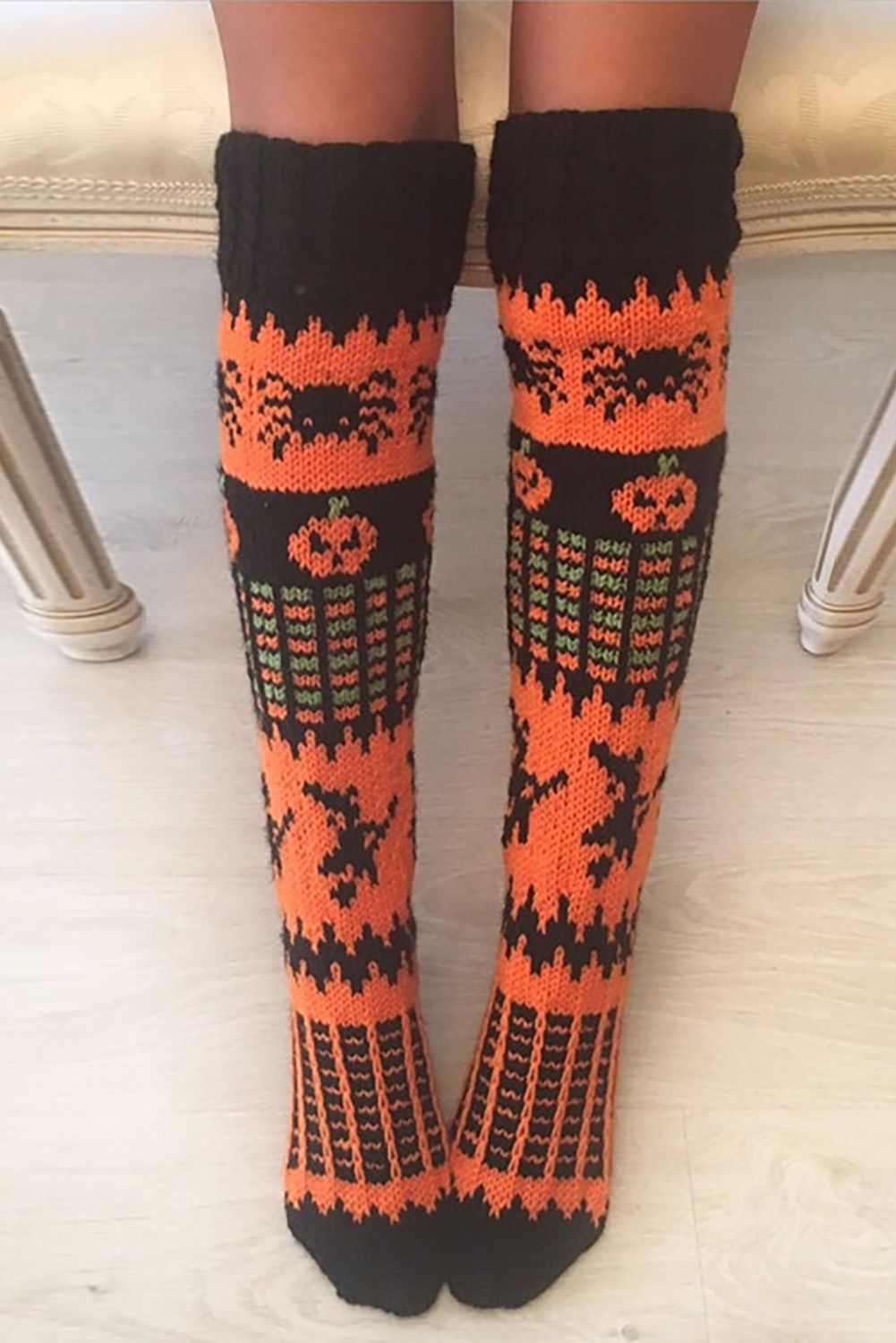 Orange Spider Witch Pumpkin Knee-high Stocking | Evaless