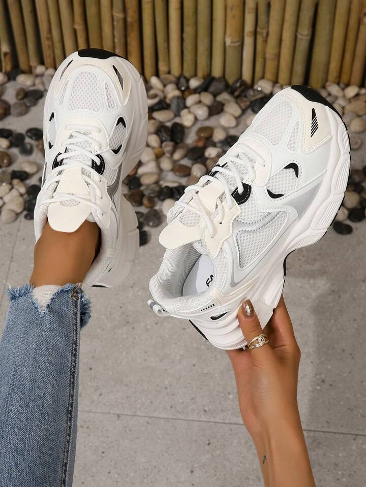 Sporty Running Shoes For Women, Two Tone Lace-up Front Sneakers | SHEIN