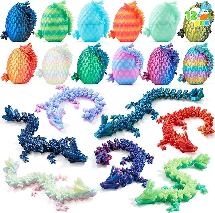 JOYIN 12 Pcs 3D Printed Dragon Eggs with Colorful Dragon Inside, Magic Articulated Toys, Basket S... | Amazon (US)