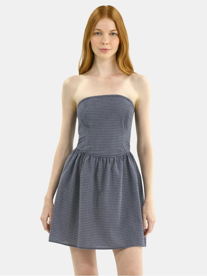 No Boundaries Plaid Seersucker Mini Tube Dress, Women's | Walmart (US)