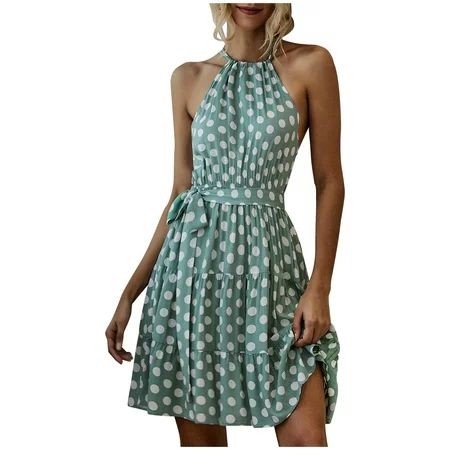 TZNBGO Dresses Summer Dresses Halter Dress Plus Size Polka Dot Dress for Women Women s Casual Sleeve | Walmart (US)