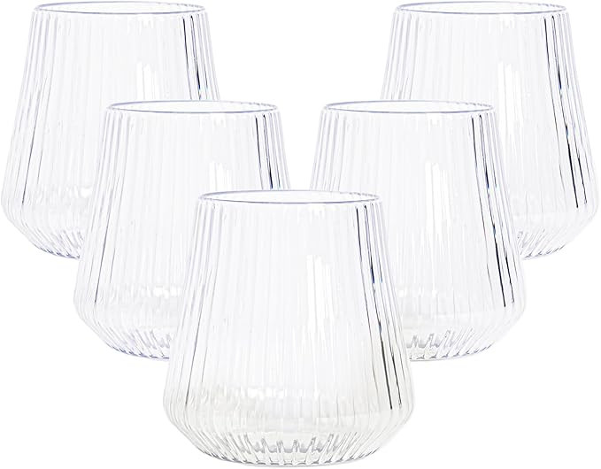 N9R 24 Count 12oz Clear Plastic Wine Cups - Elegant Origami Ripple Design, Shatterproof & Disposa... | Amazon (US)