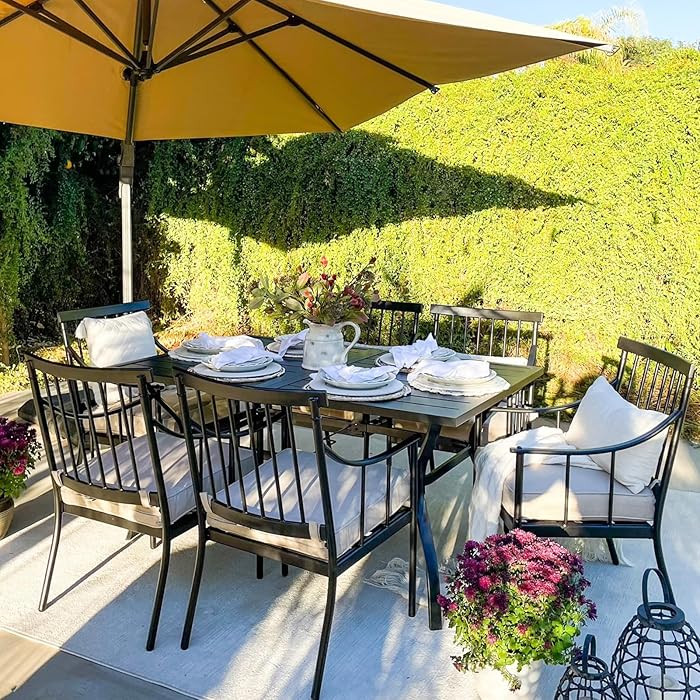 MFSTUDIO Outdoor Dining Set for 6, Patio Table and Chairs Set for Backyard Deck Garden, 7 Piece P... | Amazon (US)