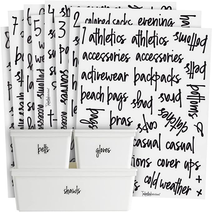 Talented Kitchen 224 Closet Labels for Bins and Baskets, Preprinted Black Script Stickers for Org... | Amazon (US)