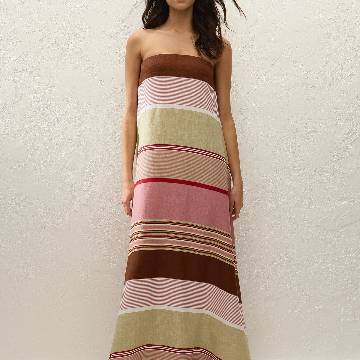 Yolina Maxi Dress Barragan Stripe Dusty Mauve | Faithfull (AU)