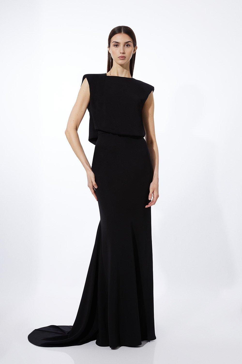 Petite Premium Bonded Crepe Drape Detail Maxi Dress | Karen Millen UK + IE + DE + NL