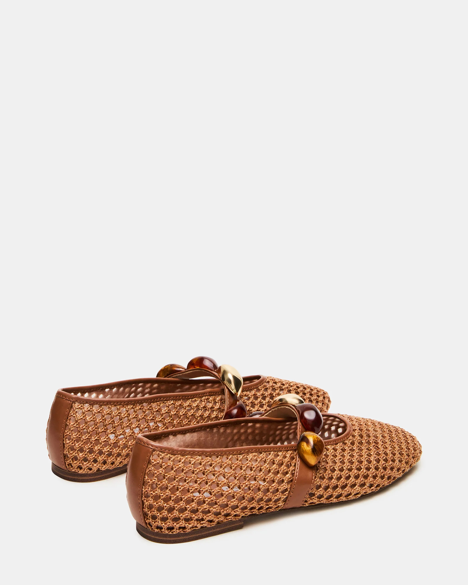 POPPIN Brown Raffia Mary Jane Ballet Women's Flat | Steve Madden (US)