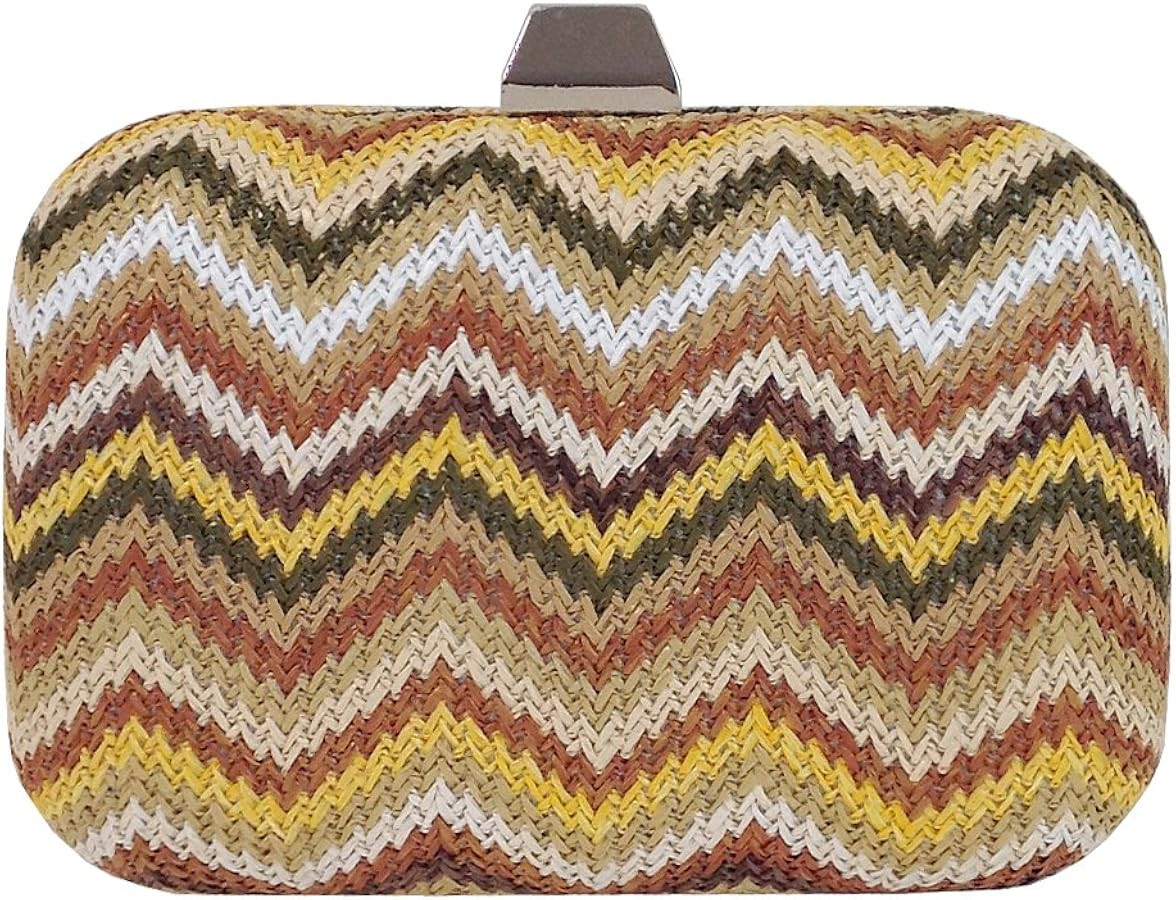 Multicolored Chevron Raffia Straw Box Clutch | Amazon (US)