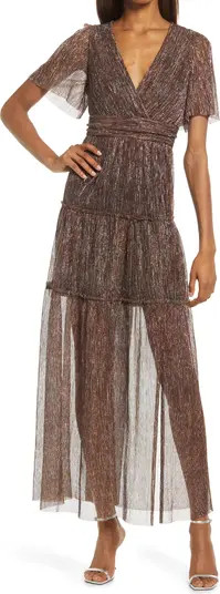 Open Back Metallic Plissé Dress | Nordstrom