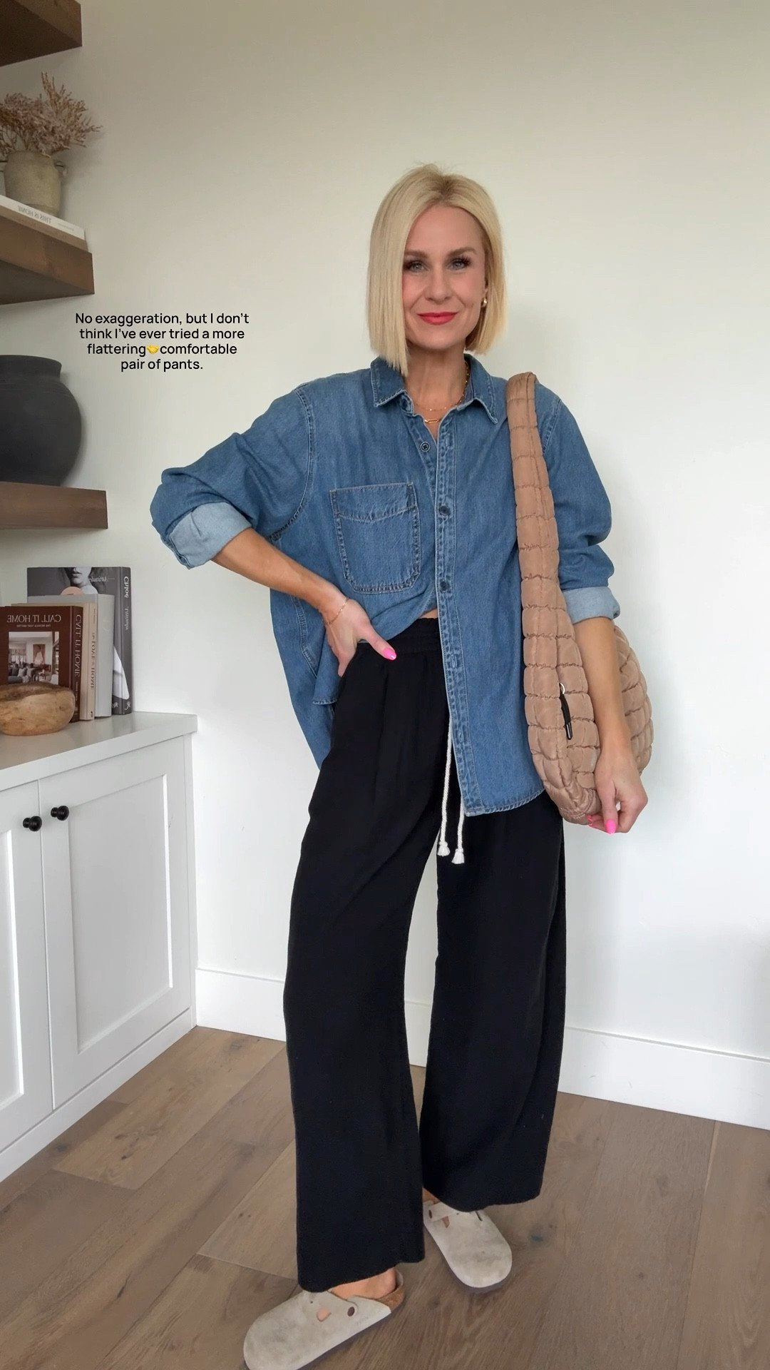 These pull-on drawstring pants are equally comfortable as they are flattering. Available in 3 inseam lengths and usually on Sale! Fave oversized denim shirt — 
Pants fit tts, wearing medium reg length 
Sized up to a large in button down 

#LTKSaleAlert #LTKOver40 #LTKmomlife