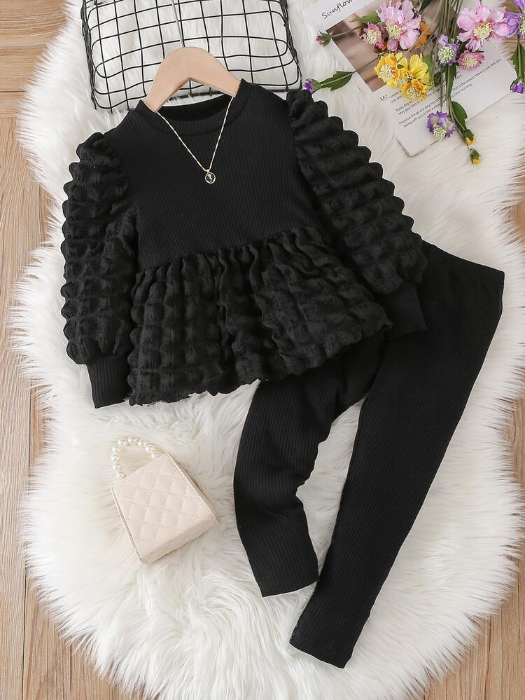 Toddler Girls Solid Peplum Top & Leggings | SHEIN