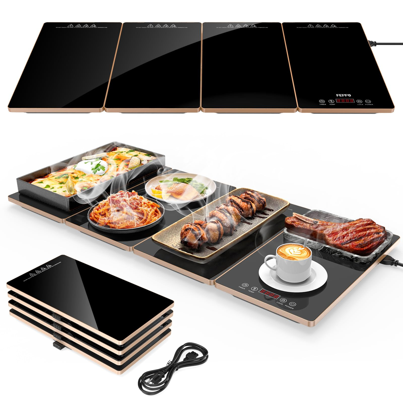 FEPPO Electric Warming Tray, 4-in-1 Food Warmers for Parties Buffet with 10 Temp Settings and Tim... | Amazon (US)