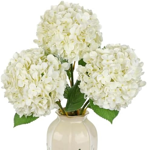 Large Real Touch Hydrangea Artificial Flowers with Stems, 8" Full Bloom Fresh Touch Faux Hydrange... | Amazon (US)