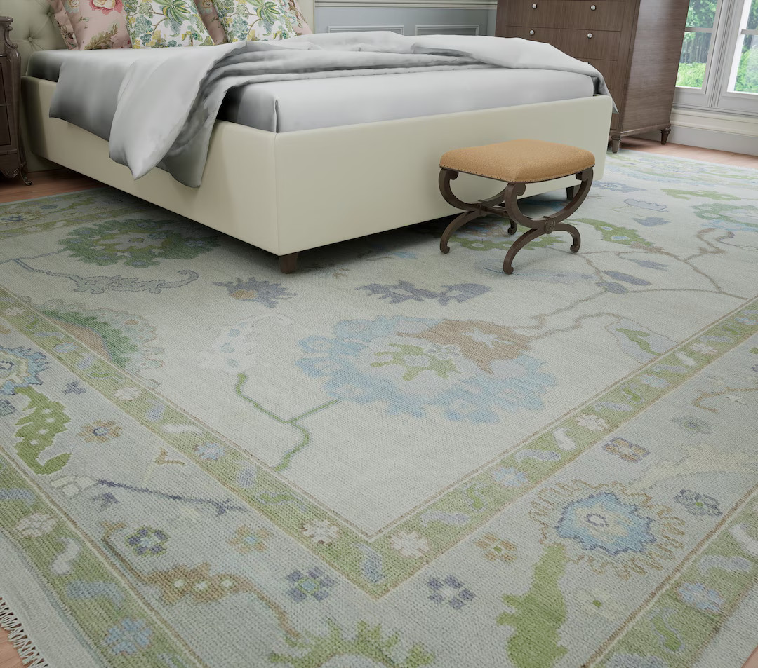 Beige Oushak Rug 9x12, Faded Gray Green Blue Rug, Peach Lavender Turkish Wool Rug, Handmade Large... | Etsy (US)