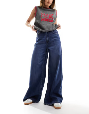 ASOS DESIGN soft wide leg jean in dark mid blue | ASOS (Global)