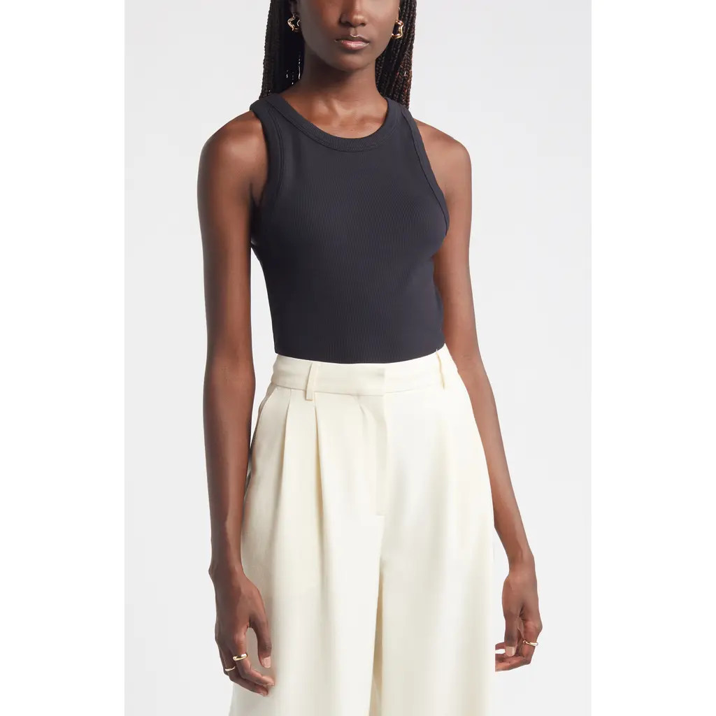Nordstrom Everyday Cotton Rib Tank in Black at Nordstrom, Size Medium | Nordstrom