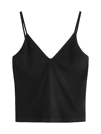 SheIn Women's Casual V Neck Sleeveless Ribbed Knit Cami Crop Top | Amazon (US)