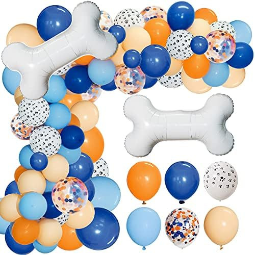 117Pcs Bluey Theme Party Balloon Garland Kit, Blue Orange Blush Dog Paw Balloon Arch with Bone Sh... | Amazon (US)