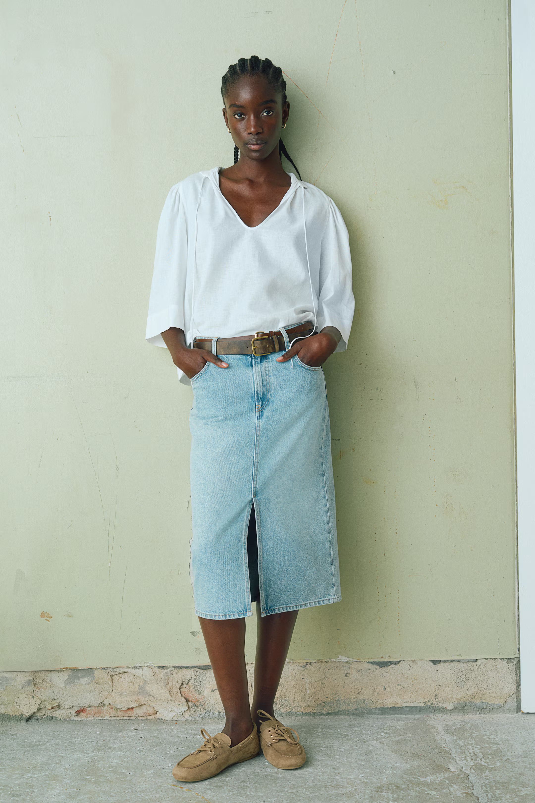 Linen-blend blouse - Blanco - MUJER | H&M ES | H&M (FR, IT, ES, PT, BE)