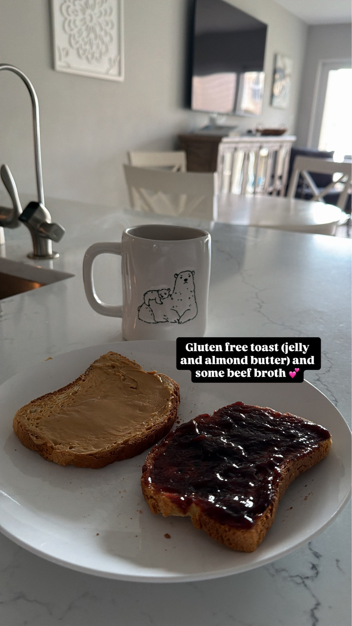 Life of a gluten free girlie…

This gluten free bread toasts great and is one of the closest tastes to “real” bread. Also pictured is my broth in a Rae Dunn mug (the perfect fit for two measured cups).

Drinking the bone broth has helped SO much with all the pains I was having due to some of the health issues that have arises recently for me. 

Gluten Free Lifestyle | Healthy Eating | Healthy Vibes | Bone Broth | Food | Food Inspo | Breakfast | Breakfast Inspo | Day in the Life | Honeymoon Vibes | Morning Vibes | Morning Routine | Travel Adventures 

#LTKTravel #LTKdayinmylife #LTKmorningroutine