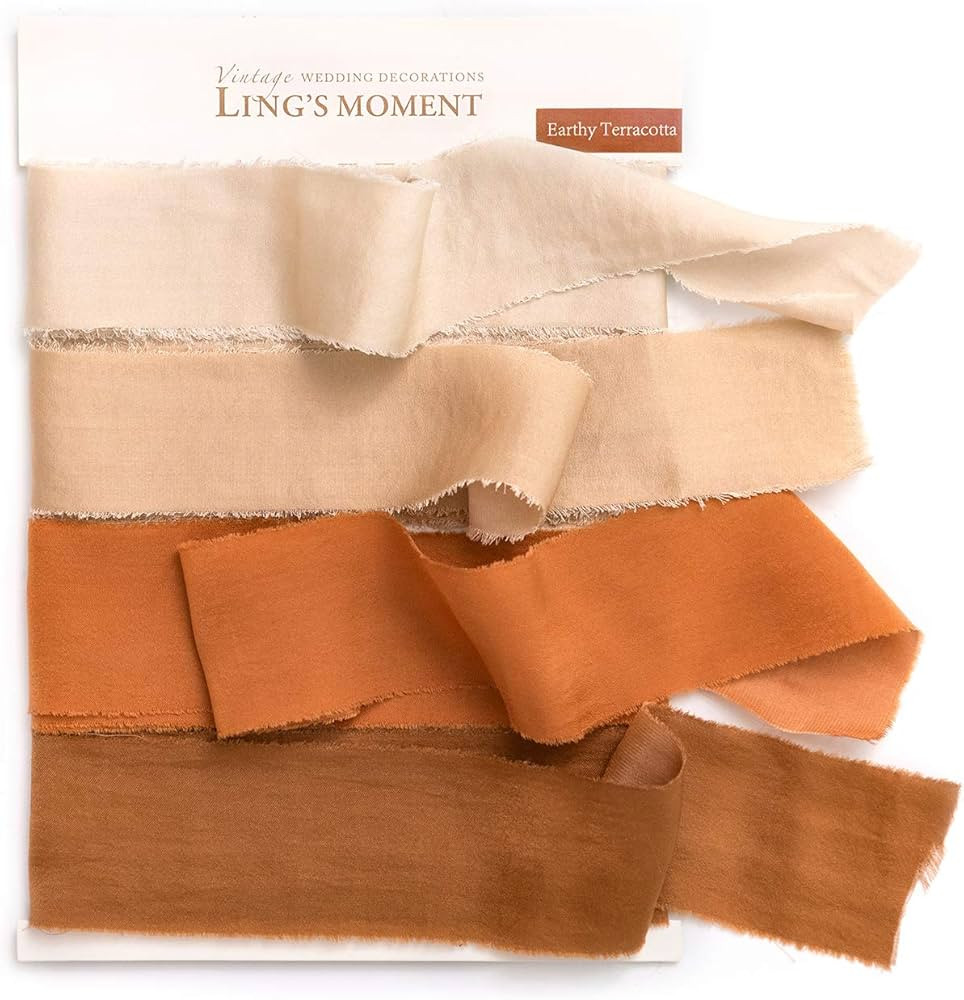 Ling's Moment Terracotta Ribbon Handmade Fringe Chiffon Silk-Like Rust Ribbons Smooth Ombre Color... | Amazon (US)