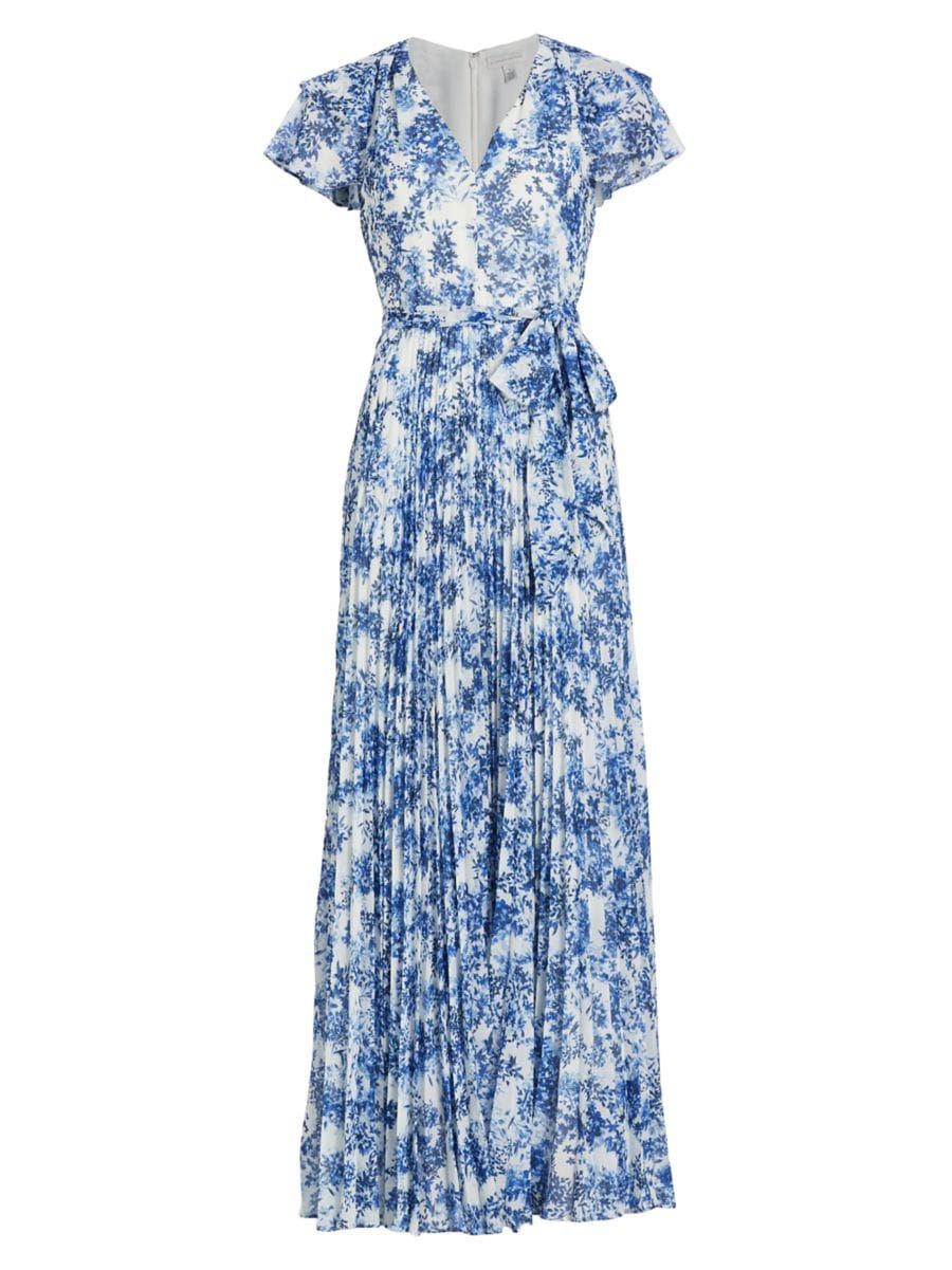 ML Monique Lhuillier Flutter Sleeve Pleated Maxi Dress | Saks Fifth Avenue