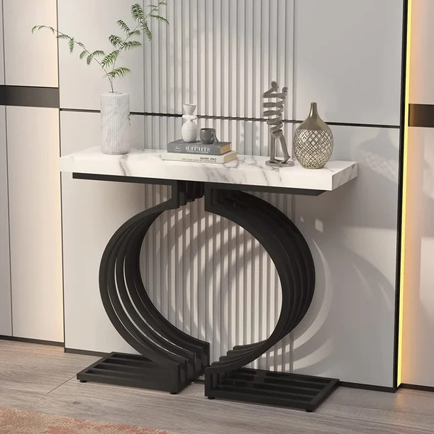 PAKASEPT Console Table, 40 inch Modern Faux Marble Entryway Table with Black Base, Suitable for L... | Walmart (US)