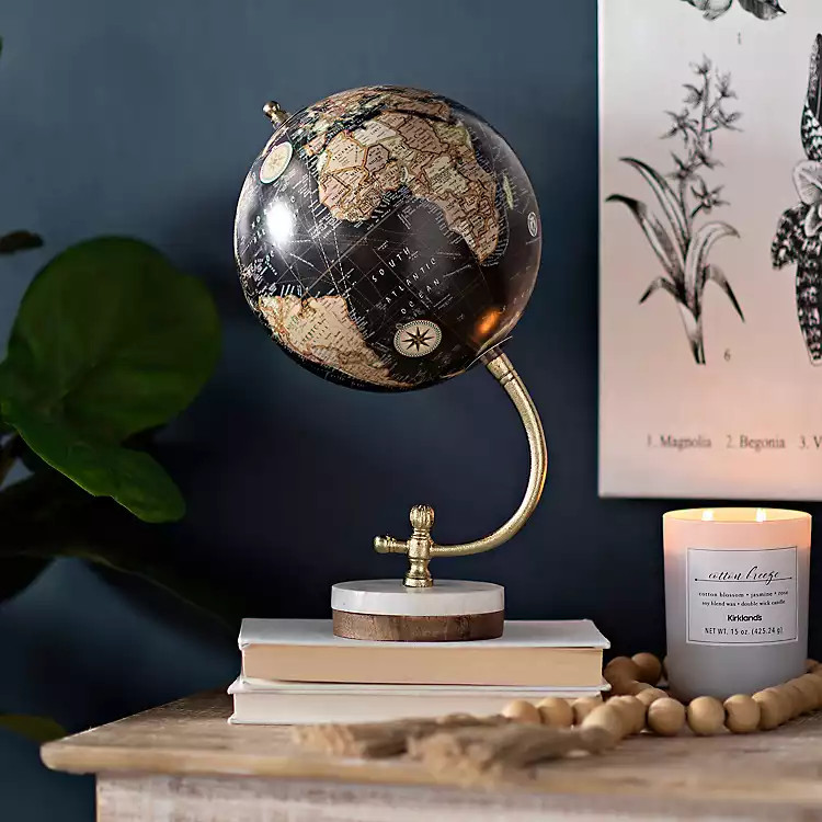 Black Globe on Marble Wood Base | Kirkland's Home