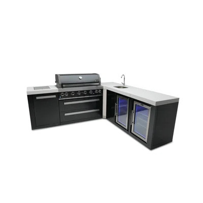 Mont Alpi Mai805-bss90bevfc 44-inch 6-burner 115000 Btu 90 Degree Corner Black Stainless Steel Gas Outdoor Kitchen Bar Island Grill W/wine Cooler Beve | Wayfair North America