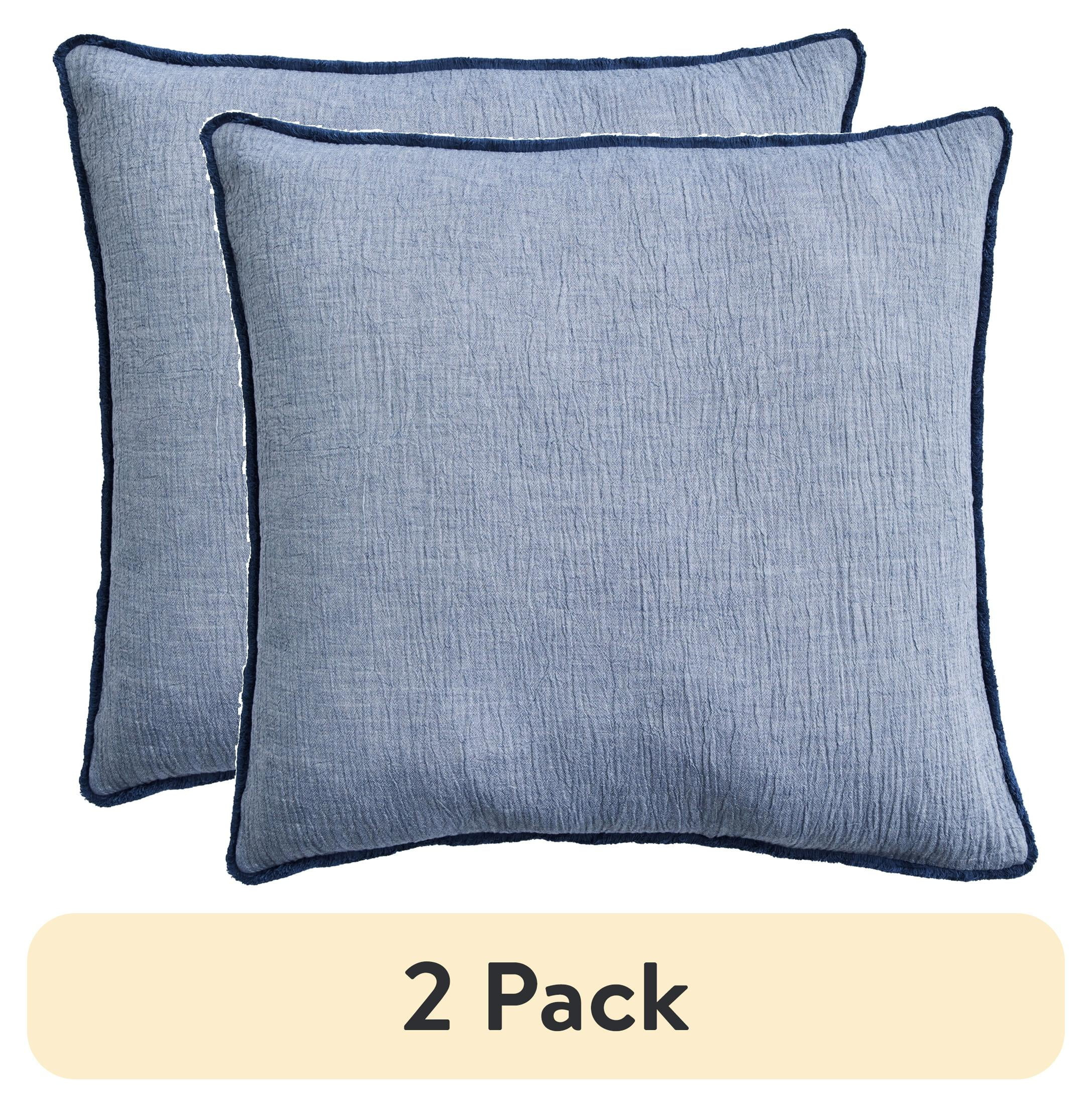 (2 pack) Better Homes & Gardens 22" x 22" Washed Indigo Blue Cotton Gauze Fringe Decorative Pillo... | Walmart (US)