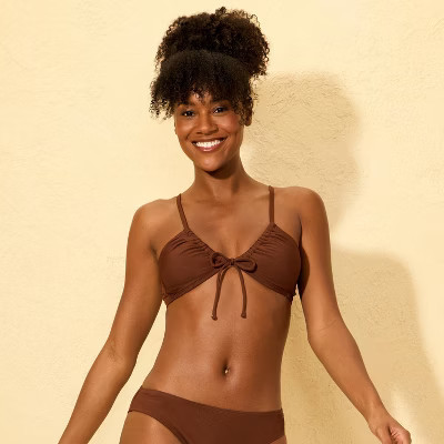 Women's Ribbed Tie-Front Bralette Bikini Top - Shade & Shore™ Brown XS | Target