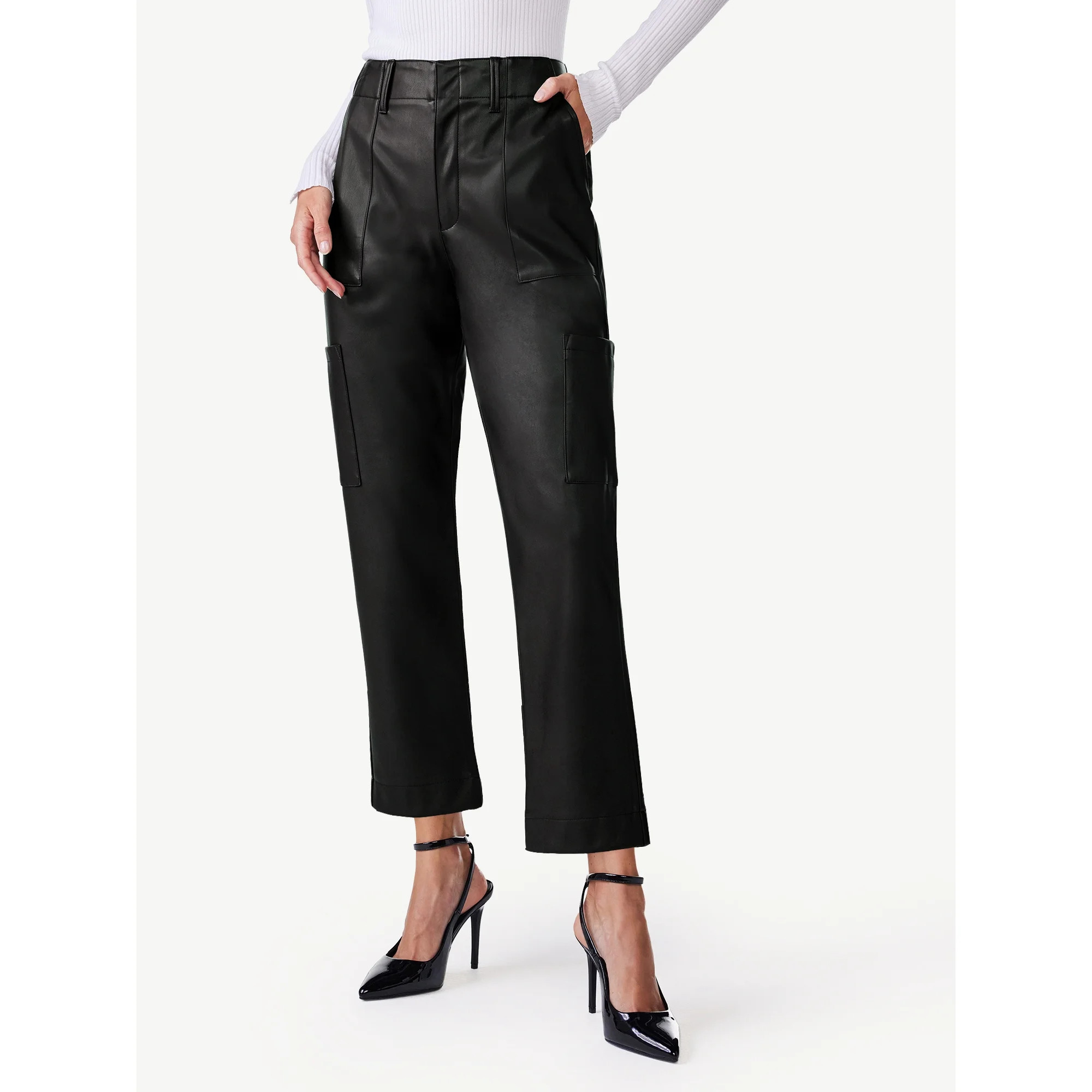 Scoop Women's High Rise Faux Leather Cargo Pants, Sizes 0-18 | Walmart (US)
