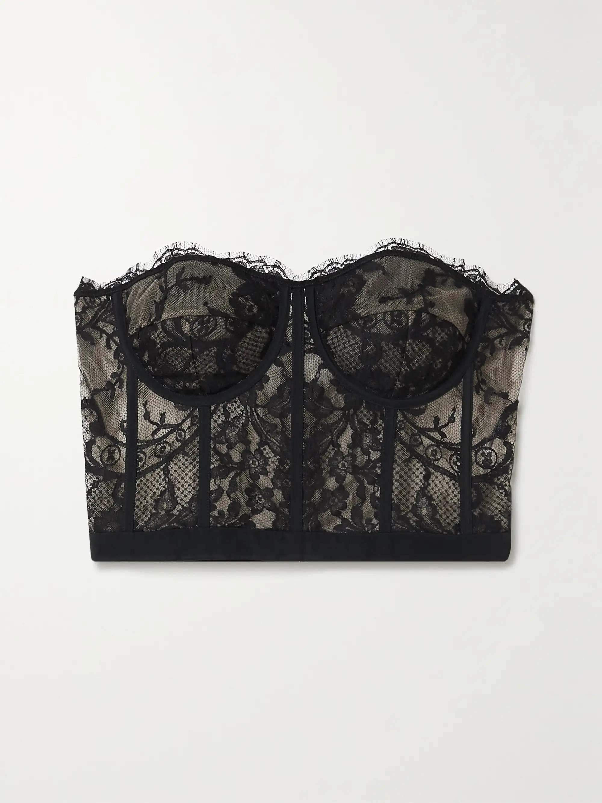 Black Satin-trimmed cotton-blend corded lace bustier top | ALEXANDER MCQUEEN | NET-A-PORTER | NET-A-PORTER (US)