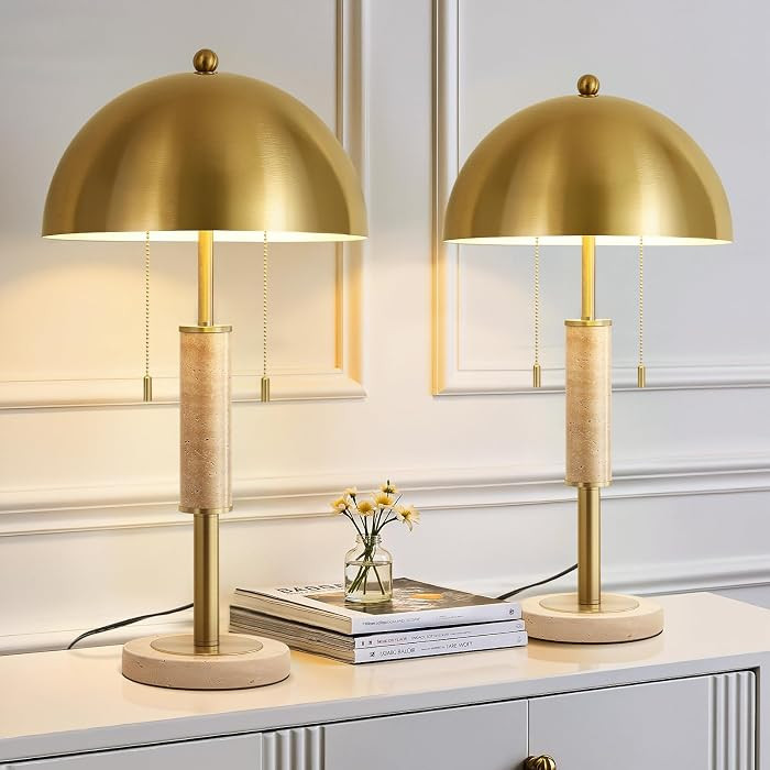 24" Modern Table Lamps Set of 2 for Living Room Gold Metal Nightstand Lamp with High-Grade Decora... | Amazon (US)