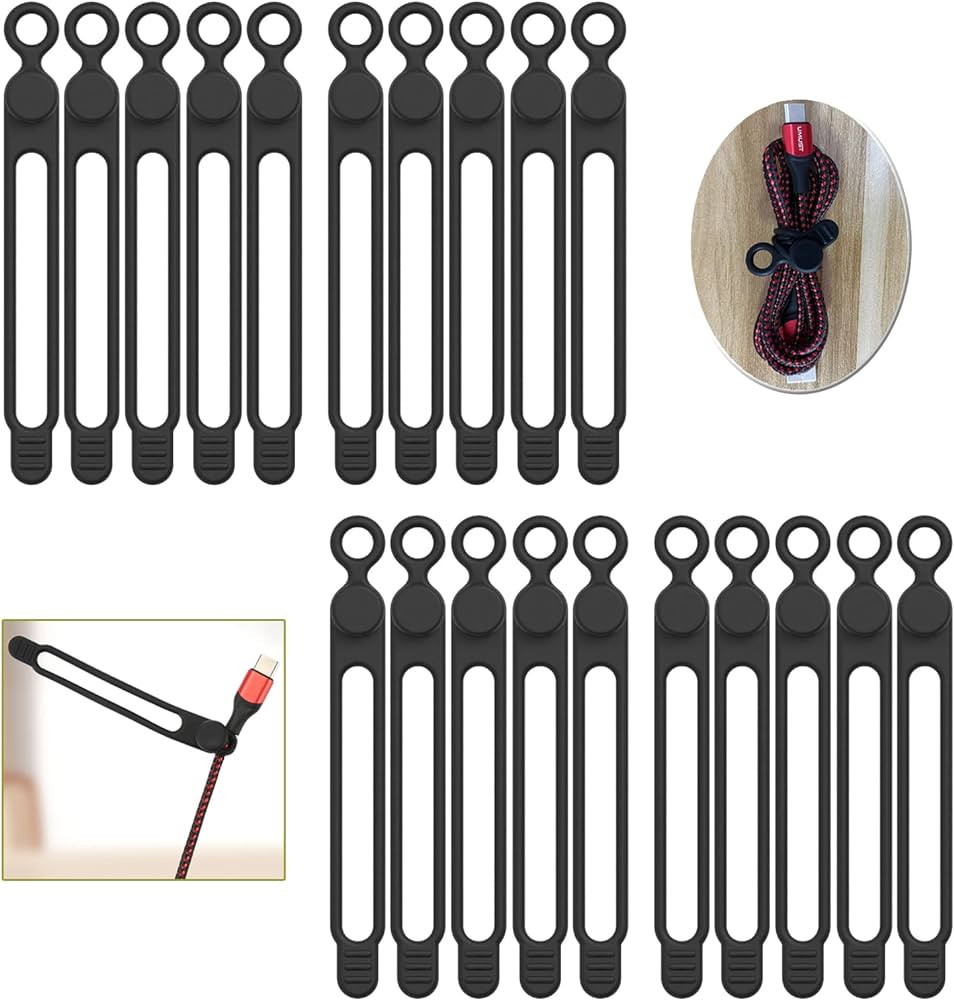 [20Park]UMUST Silicone Cable Ties, Reusable Cable Management Organizer,Cable Straps,Cord Ties,Mul... | Amazon (US)