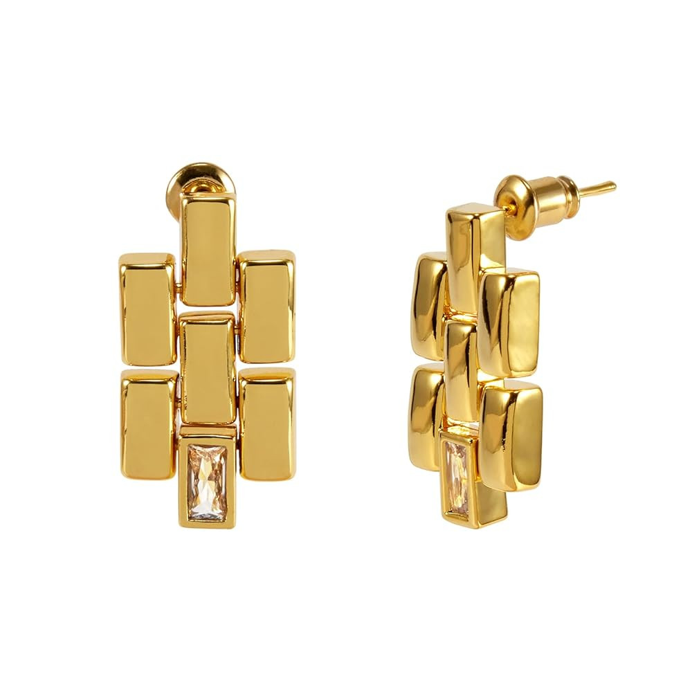 FarF&ME Gold Nugget Earrings for Women - 18K Gold Plated Chunky Dangle, Small Dainty Drop with Cu... | Amazon (US)