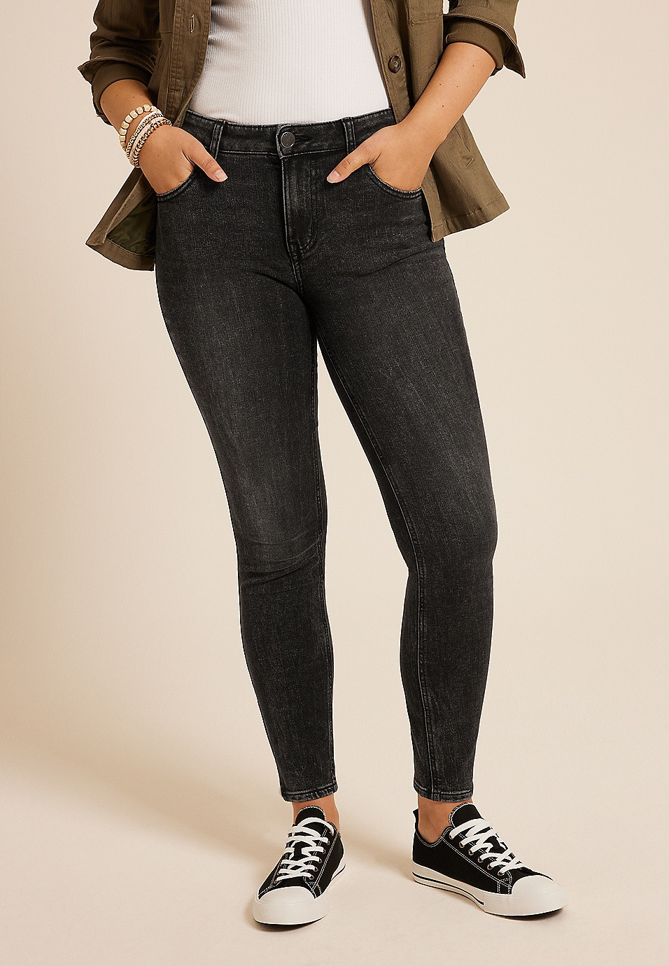m jeans by maurices™ Bi Stretch Mid Rise Super Skinny Ankle Jean | Maurices