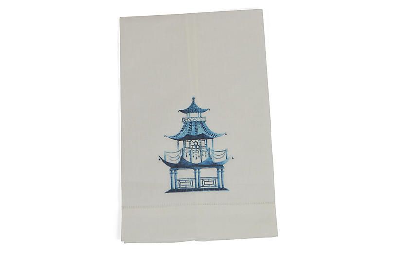 S/2 Pagoda Guest Towels, Blue | One Kings Lane