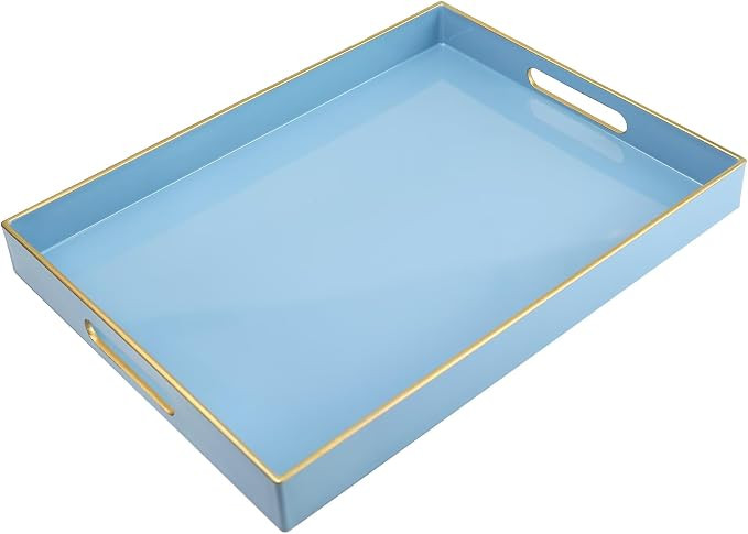 Spsyrine Blue Plastic Serving Tray for Ottoman, Coffee Table, Rectangle Decorative Tray for Enter... | Amazon (US)