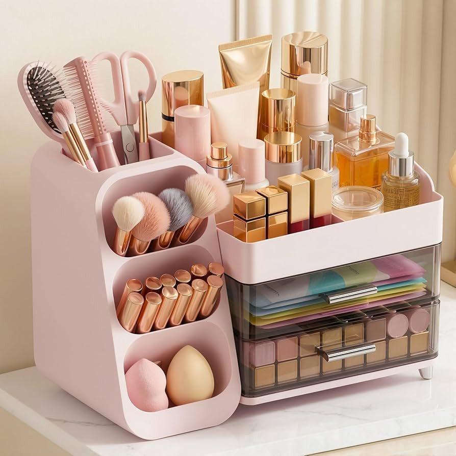 Large Capacity Makeup Organizer Countertop with Makeup Brush Holder for Vanity, Thickened Materia... | Amazon (US)