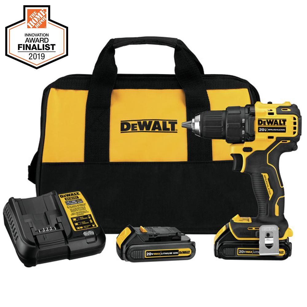 DEWALT ATOMIC 20-Volt MAX Cordless Brushless Compact 1/2 in. Drill/Driver, (2) 20-Volt 1.3Ah Batt... | The Home Depot