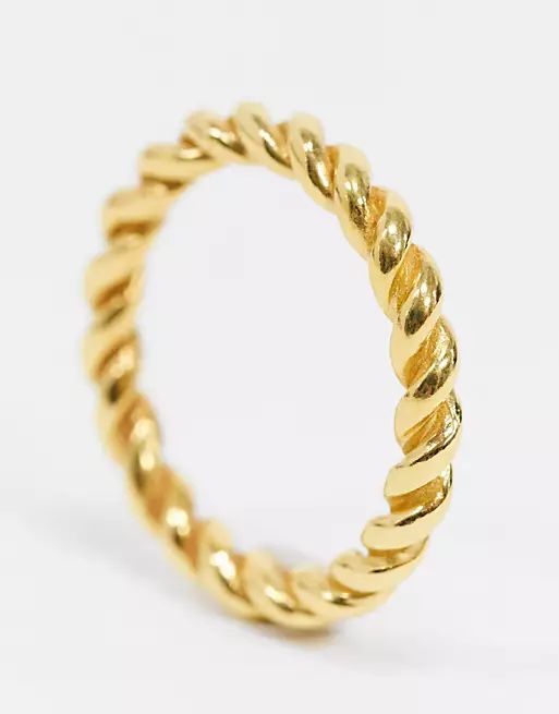 ASOS DESIGN sterling silver with gold plate ring in tube twist design | ASOS (Global)