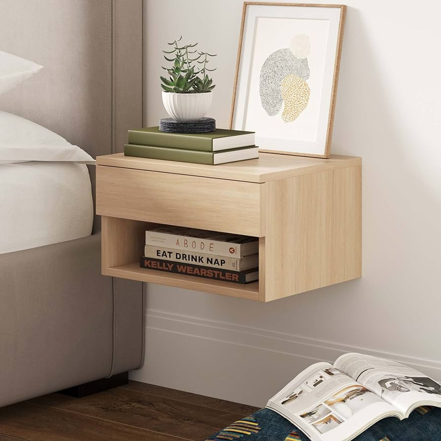 Nathan James Jackson Modern Floating Bedside Nightstand with Drawer, 1, Light Oak | Amazon (US)